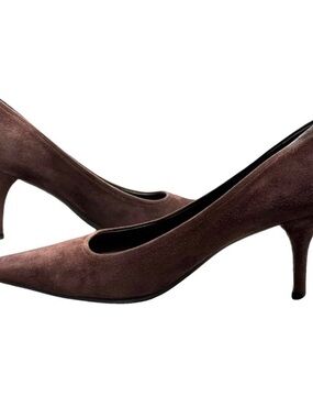 Prada Brown Suede Pointed-Toe Mid-Heel Pumps